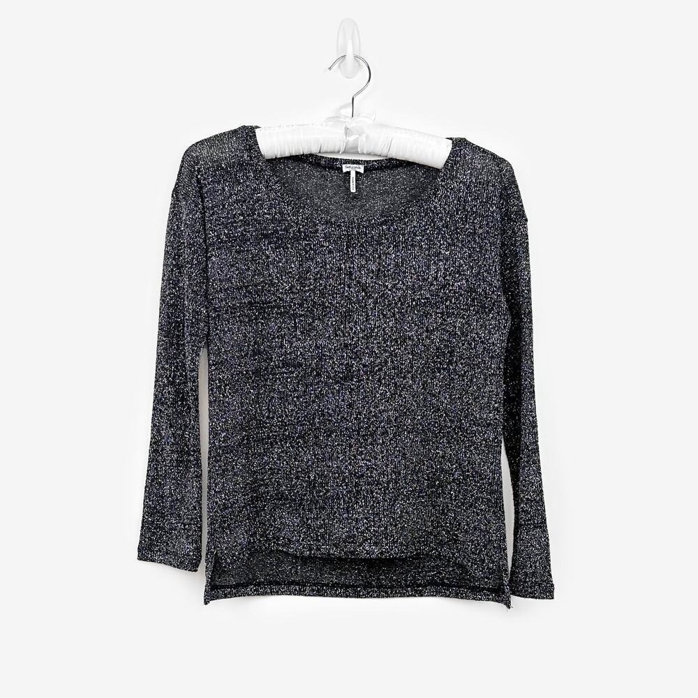 Splendid Shimmer Top Size XS Gray Silver Semi-Sheer Shiny Metallic Holiday